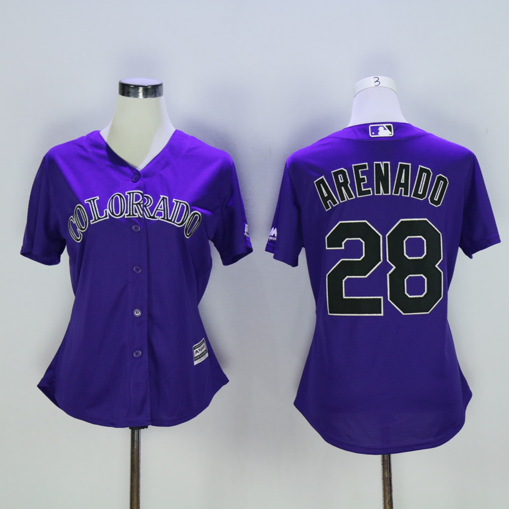 Women Colorado Rockies #28 Arenado Purple MLB Jerseys->women mlb jersey->Women Jersey